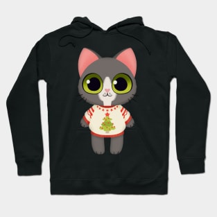 Holiday Grey and White Kitten Hoodie